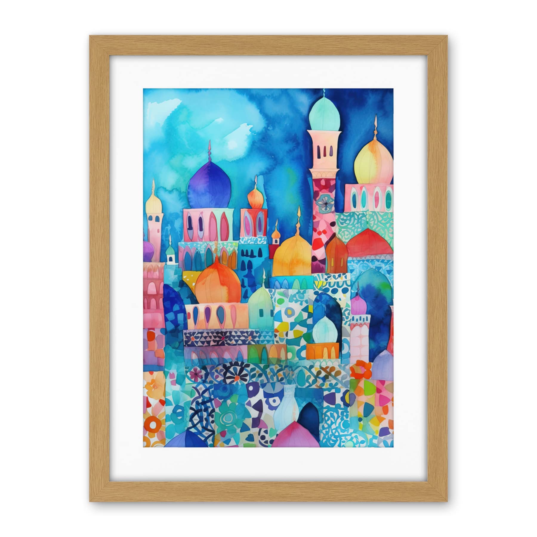 Artery8 Morocco Cityscape Moonlight Folk Art Artwork Framed Wall Art Print 18X24 Inch