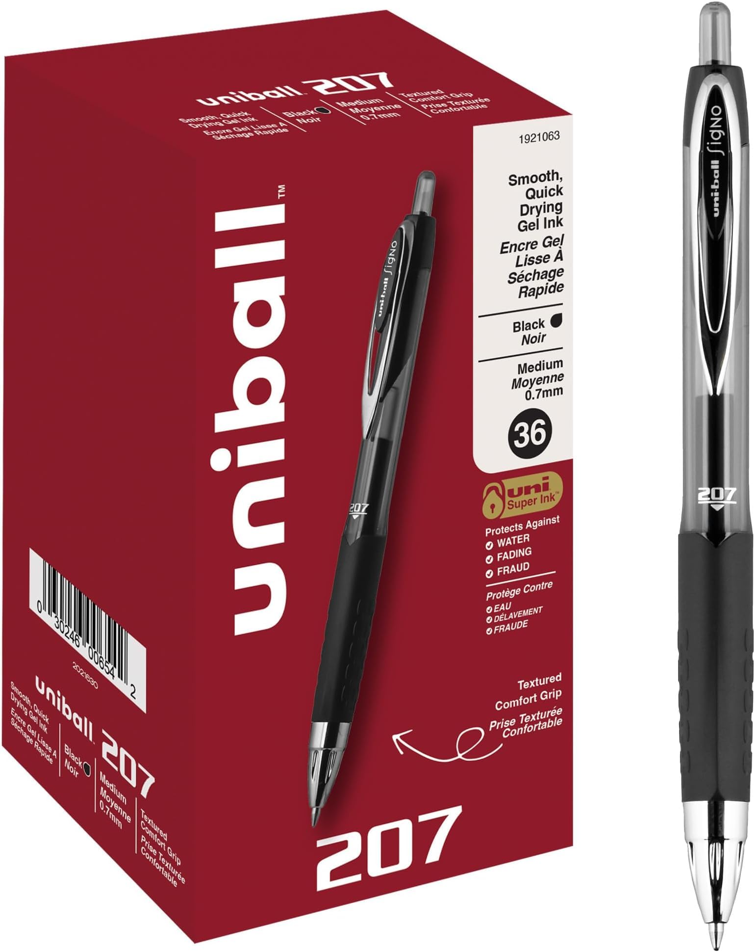 Uni-Ball 207 Retractable Gel Pens, Medium Point (0.7mm), Black, 36 Count (Pack of 6)