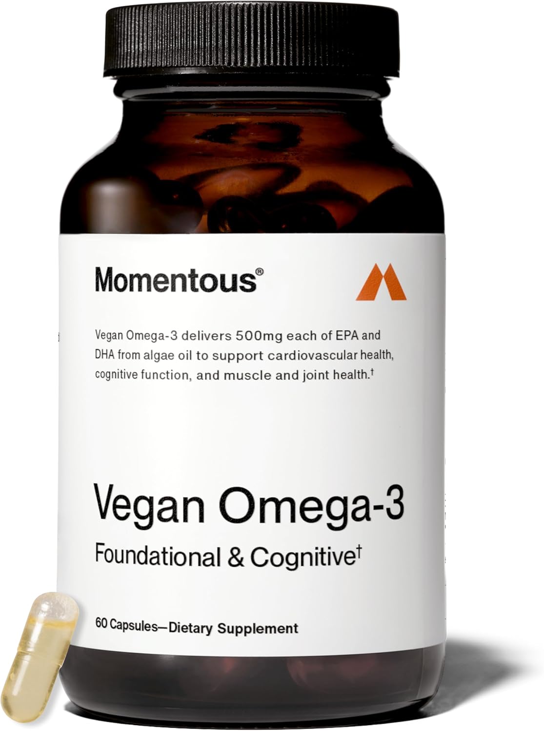 Momentous Vegan Omega-3 - Plant-Based EPA & DHA Supplement for Men & Women - Sourced from Algae Oil - Supports Heart, Joint, & Brain Health - NSF Certified for Sport - 1,000 mg - 30 Servings