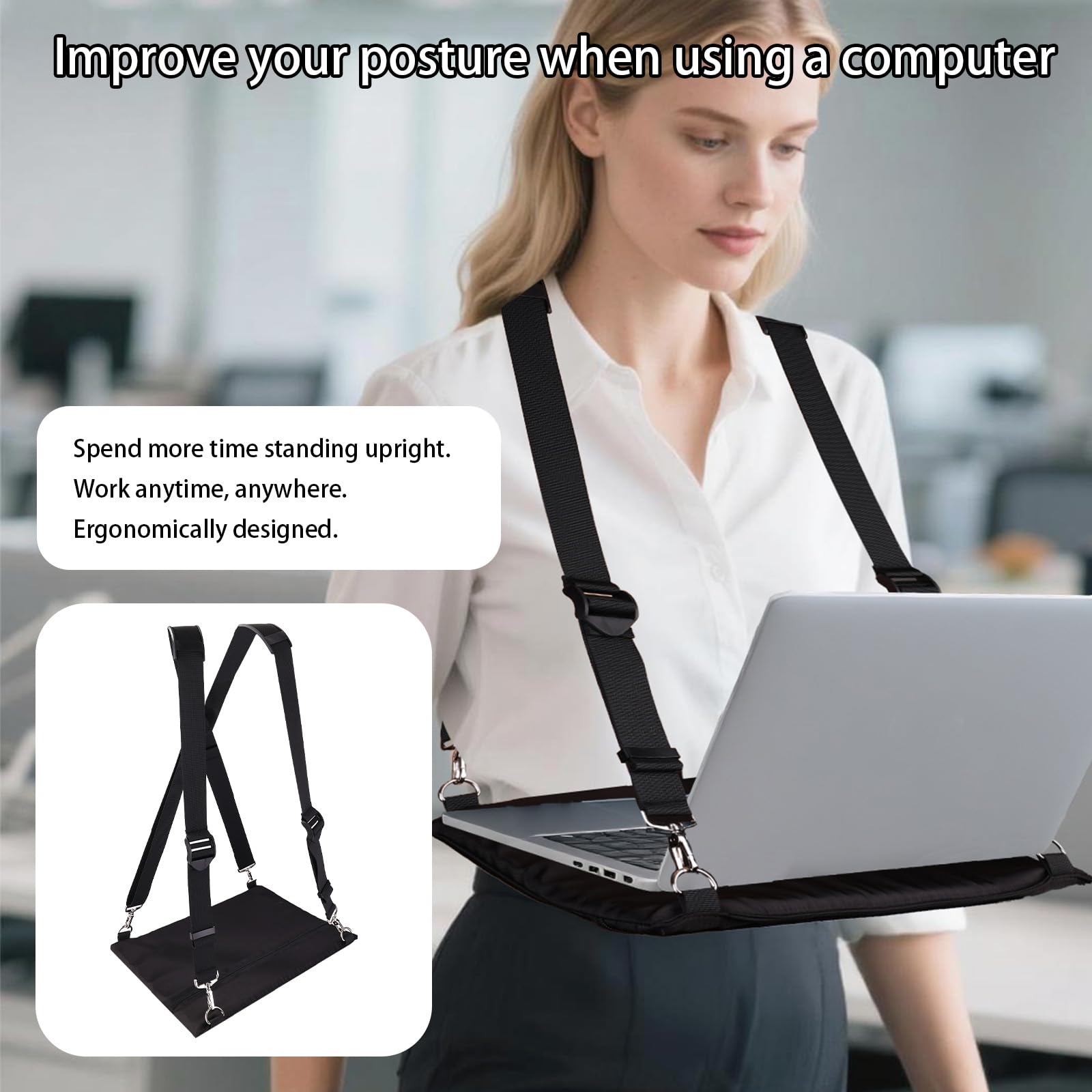 Imbracatura Portatile per Laptop da Passeggio, Supporto Regolabile Indossabile Laptop con Cinghie Ergonomiche Tablet da 40,6 cm E-Reader per Lavori All'Aperto