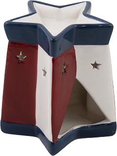 Boston International Wax Melt Warmer Ceramic Tealight Tart Burner, 5" Tall, Patriotic