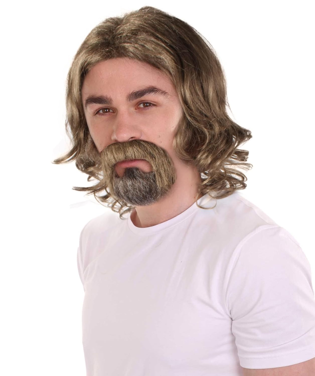 HPO Adult Men's Dark Brown The Dude Big Lebowski Wig & Beard Kit, Synthetic Soft Fibers, Perfect for your Halloween & Cosplay Party - Image 2