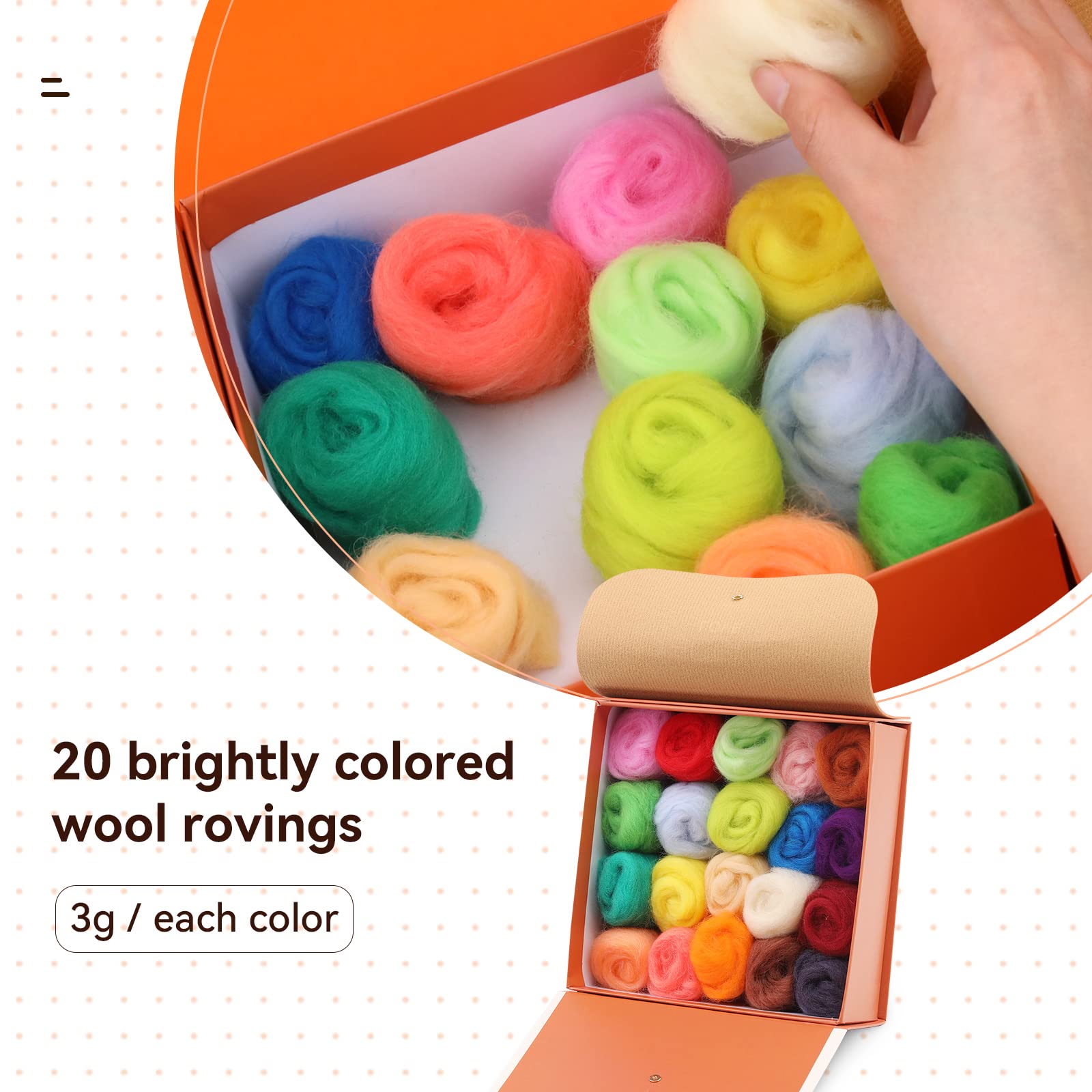 Qzma Needle Felting Kit, Wool Felting Kit in 20 Colors, Felting Kit Beginner Felt Molds with Portable Storage Box for DIY Craft Home Decoration