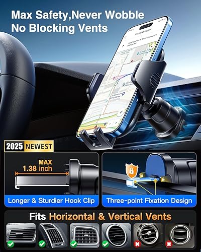 Miniatura 6 de VANMASS Soporte para teléfono de automóvil actualizado 2025 gancho de acero patentado Clip de montaje de teléfono para ventilación de automóvil,