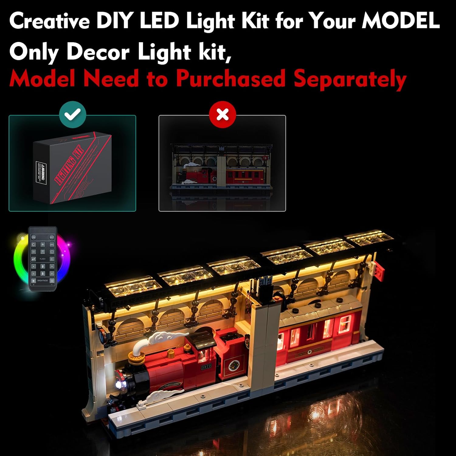 Light kit Compatible with Lego 76450 Book Nook: Hogwarts Express - No Model Only Light, LED Lighting Accessories Compatible with Lego Shelf Decor: The Hogwarts Express (RC Version)