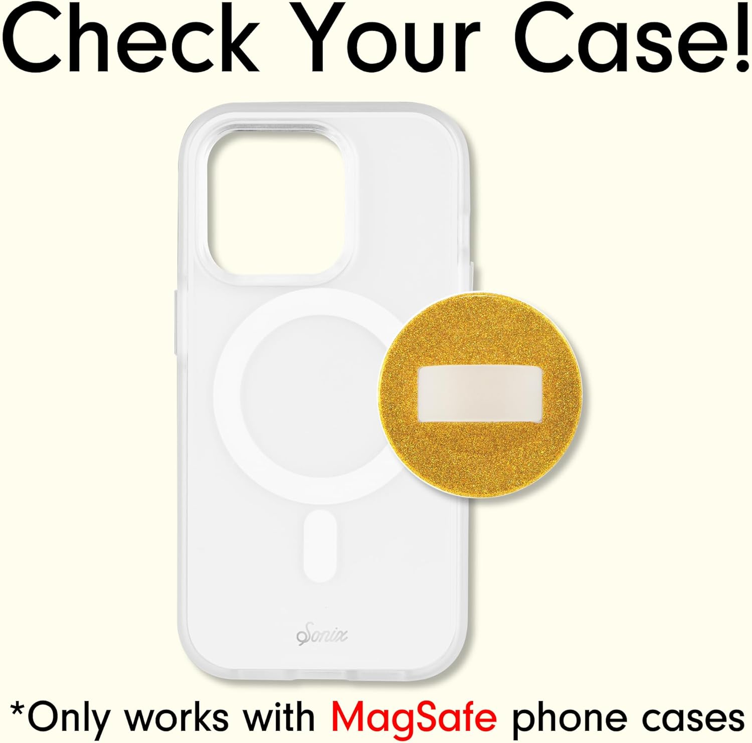 Sonix Magnetic Phone Grip, MagSafe Silicone Ring Loop Grip - Detachable Holder for Hand, Soft MagSafe Grip | Glitter Gold - Image 2