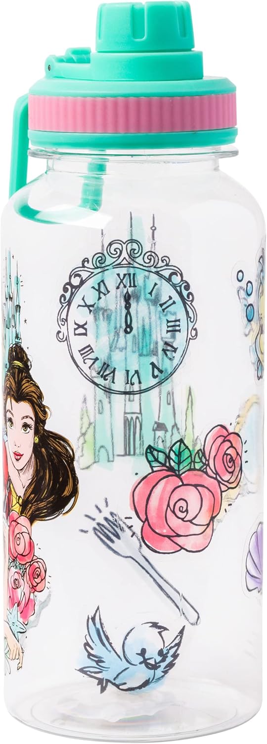 Silver Buffalo Disney Princess Ariel, Belle, and Cinderella Twist Spout Plastic Water Bottle with Stickers You Stick Yourself, 32 Ounces - Image 8