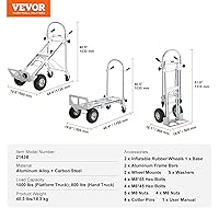 Vista 45 de VEVOR Folding Hand Truck and Dolly, 309 Lbs Capacity, Aluminum Foldable Cart, Heavy-Duty Luggage Trolley Cart with Telescoping Handle and PP+TPR