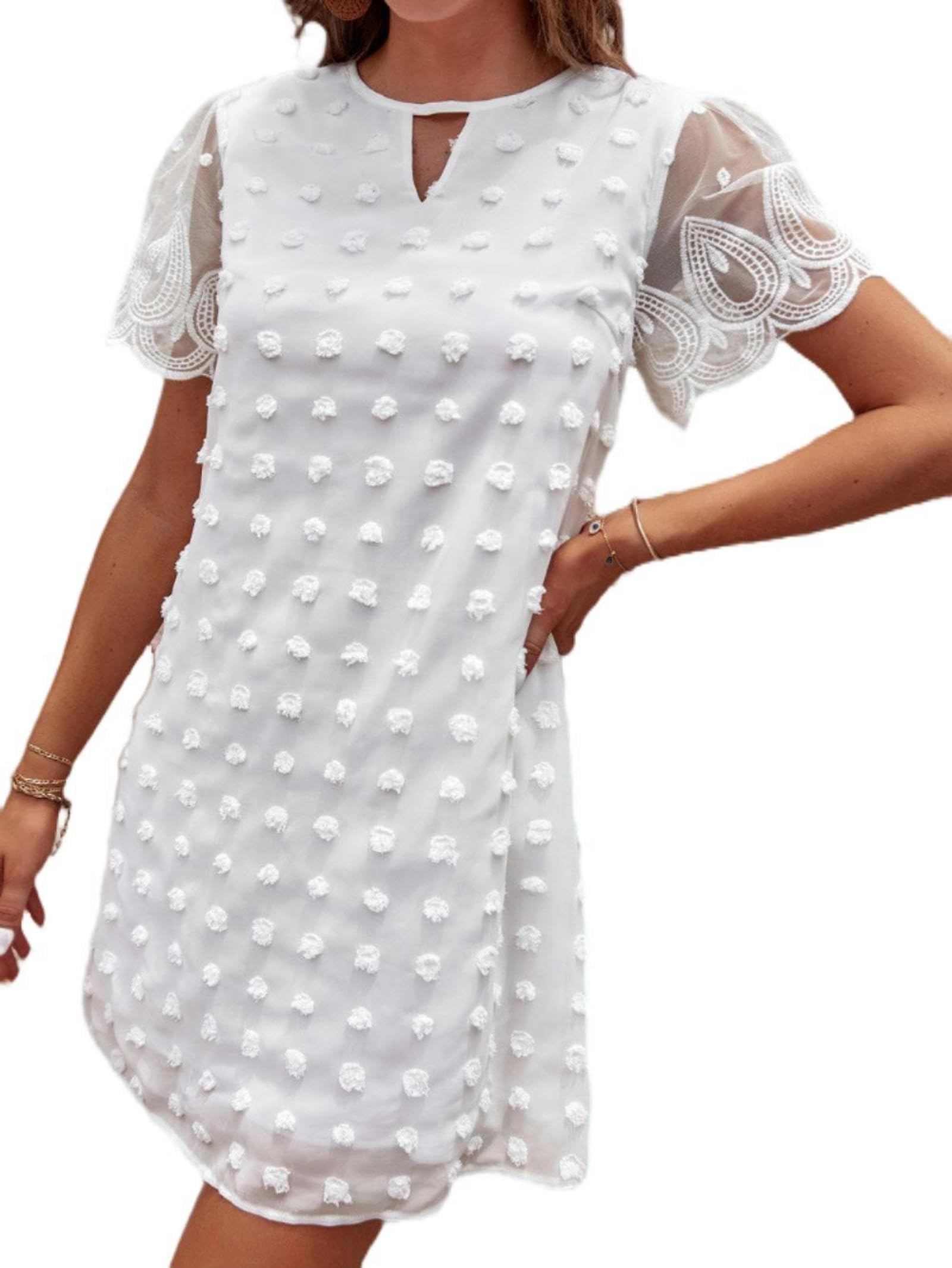 Robe femme col en V chic coupe américaine manches courtes taille M blanche