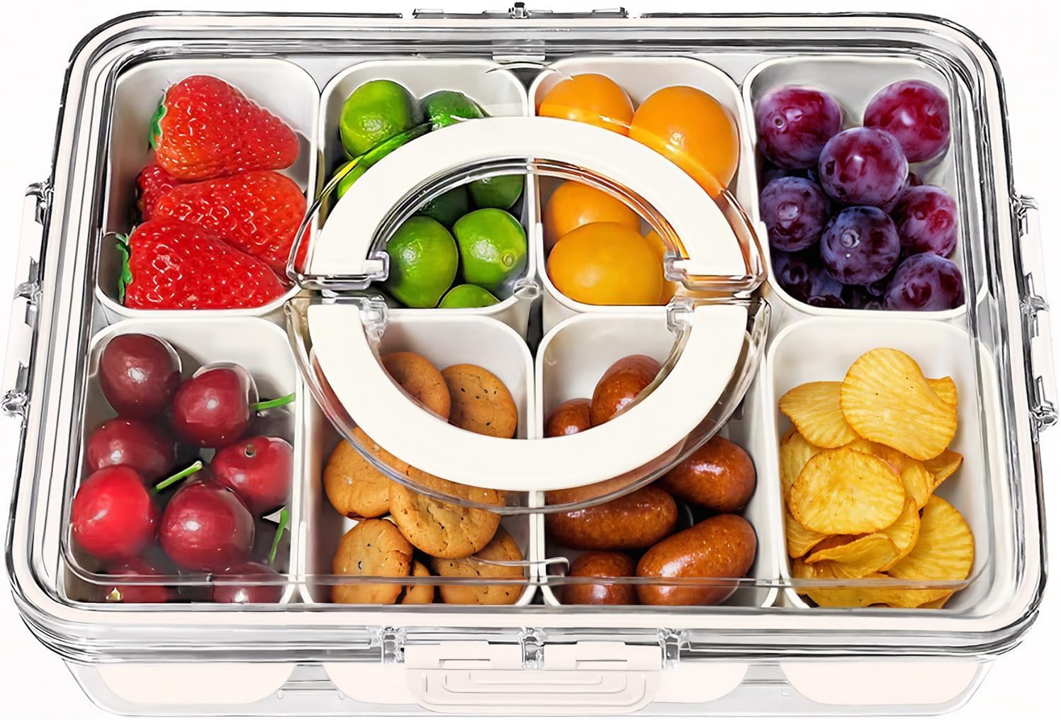DoeekDivided Serving Tray with Lid and Handle, Portable Snackle Box Charcuterie Container for Party, Clear Snack Platter Organizer for Fruits, Candy, Nuts, Snacks - Ideal for Party, Travel Picnics