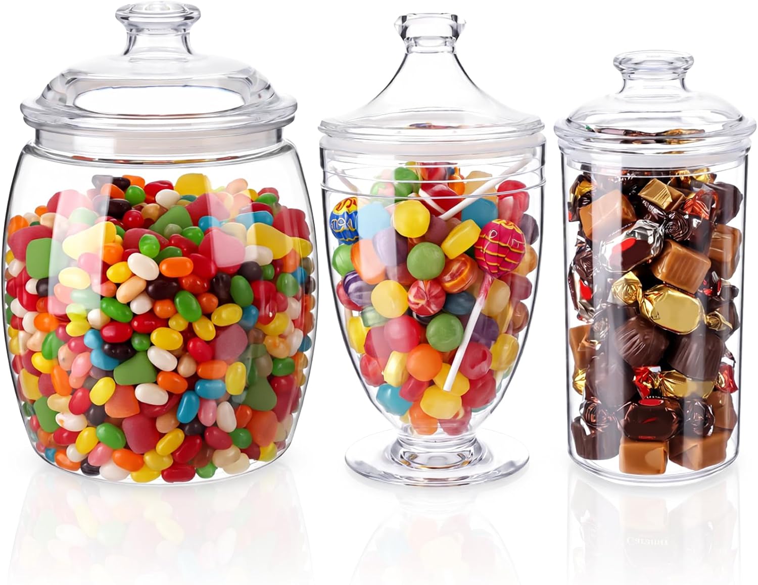 3 Pcs Plastic Apothecary Jar with Lid Decorative Crystal Candy Jar for Candy Buffet Bathroom Storage Canisters Wedding Decor Acrylic Organization Canisters for Home
