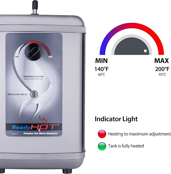 Ready Hot 40-RH-200-SS Instant Hot Water Dispenser System, 2.5 Quarts Manual Dial Tank Only, Stainless Steel