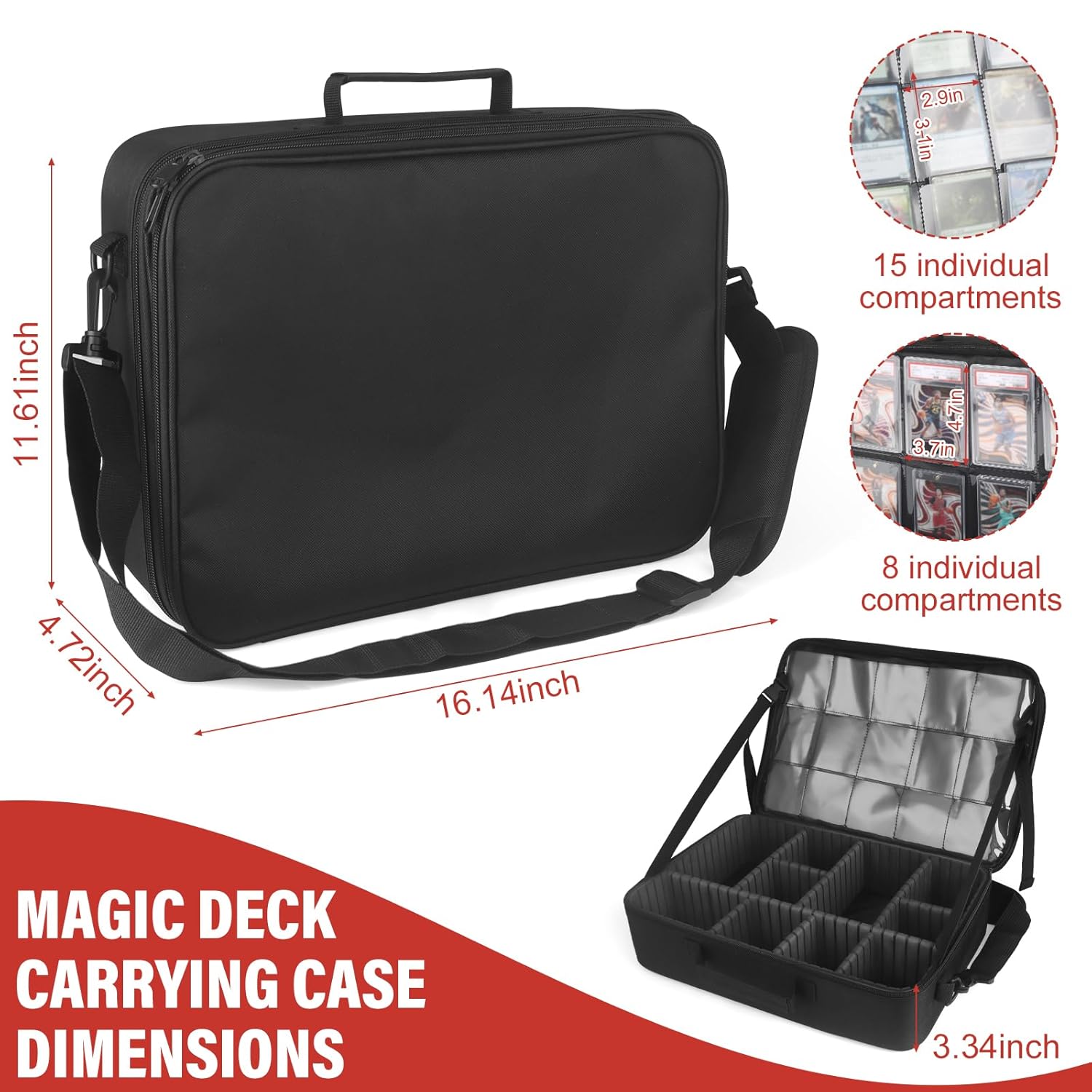 Card Deck Storage Bag for 2000+ Cards,3-Layer MTG Bag Card Storage Box with 10 Customizable Partitions & Adjustable Shoulder Strap,Trading Card Case Fits for MTG,YuGiOh,TCG,Magic,Sports Cards - Black