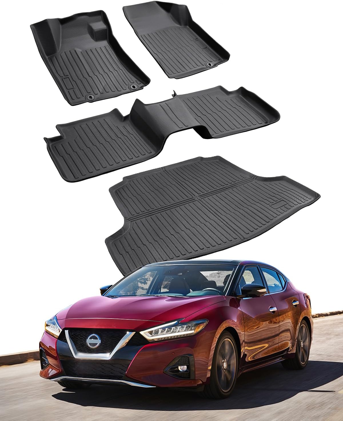 2023-2016 for Nissan Maxima Floor Mats Cargo Liner (S/SL/SR/SV/Platinum),All Weather TPE Non-Slip Automotive Carpet Front & 2nd & Trunk Mat,Car Accessories 2017 2018 2019 2020 2021 2022