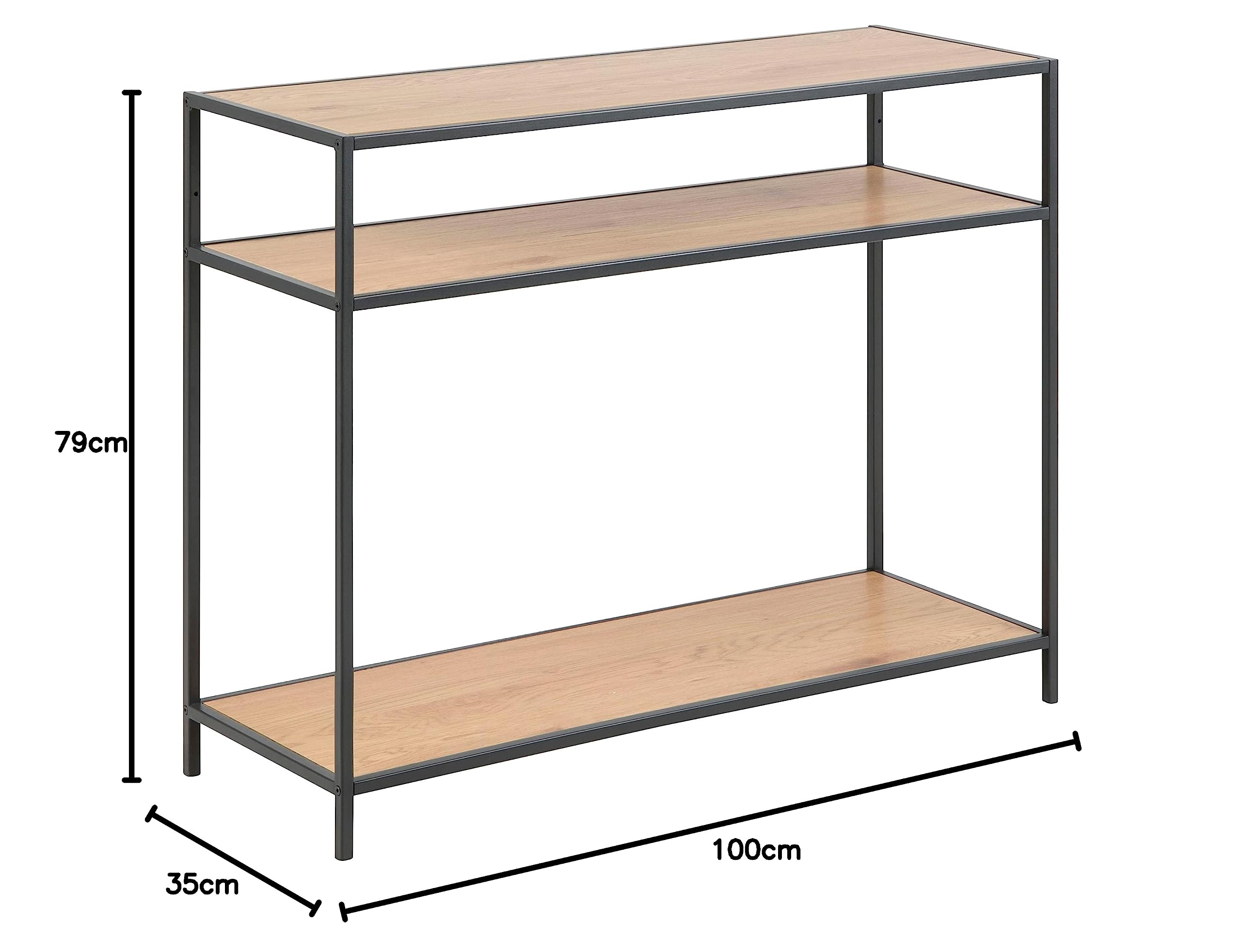 AC Design Furniture Jörn rechteckiger Konsolentisch mit 2 Ablagen, Ablagen aus Wildeiche und schwarzem Metallrahmen, vielseitige Wohnzimmermöbel, kleine Raummöbel, Ordnung Home Office