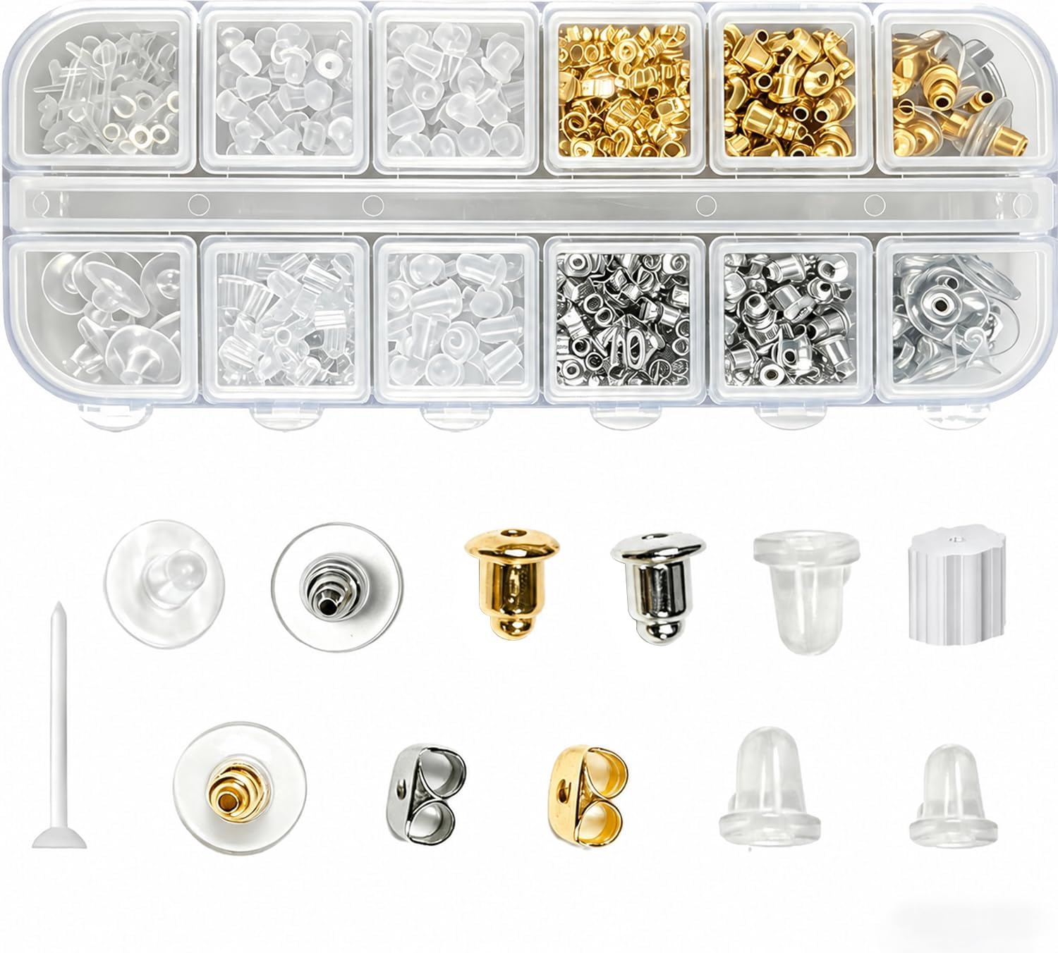 620 Pcs 12 Styles Earring Backs, iBayam Earring Backings for Studs Multiple Styles Earring Back Clips Earring Backs Metal Rubber Plastic Secure Earring Backs for Safety