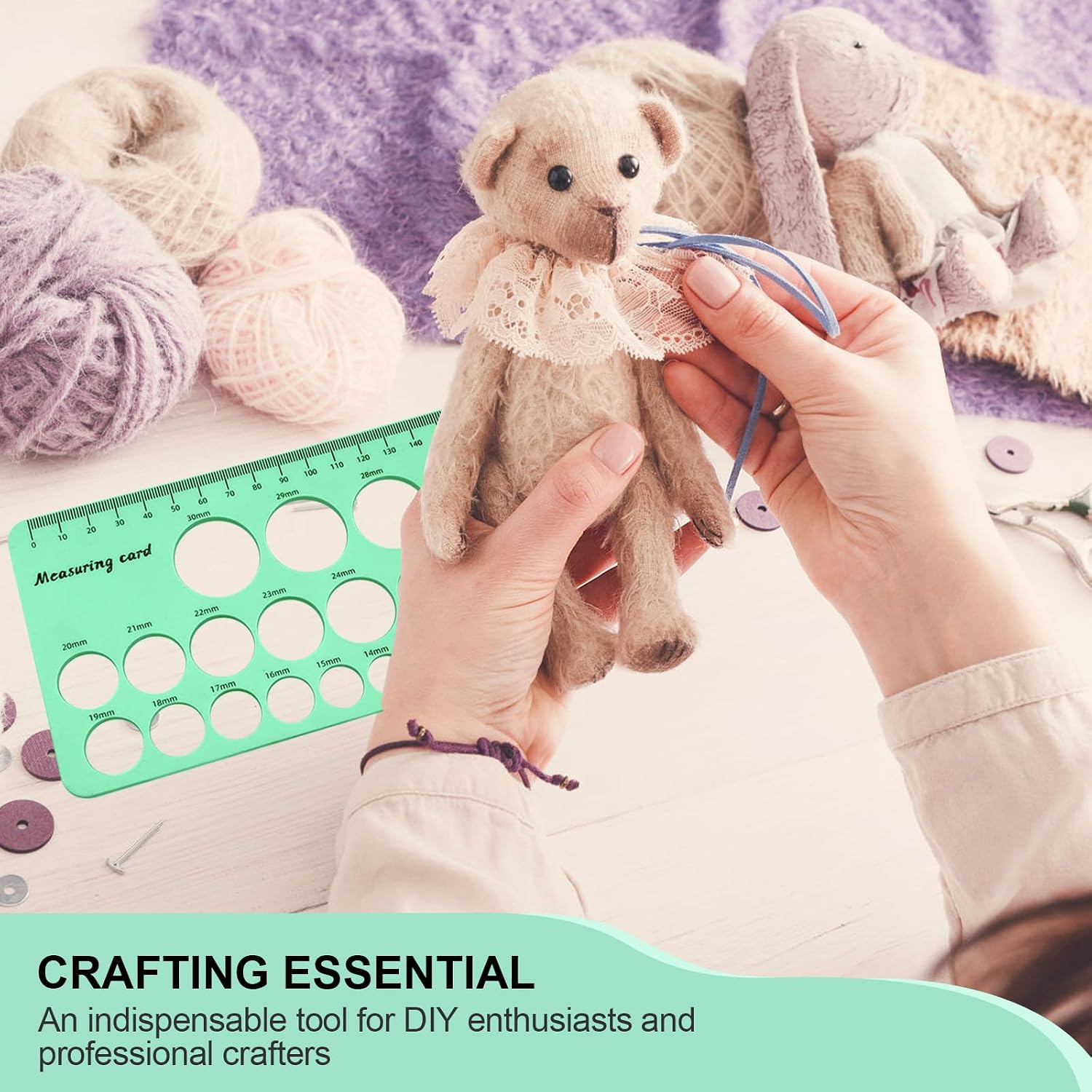 Safety Eye Sizer Tool, Attaching Safety Eyes Tool for Helps You Measure Safety Eyes from 10-30mm Size, for DIY Stuffed Animal Eyes Install Doll Making Supplies Craft(Green)