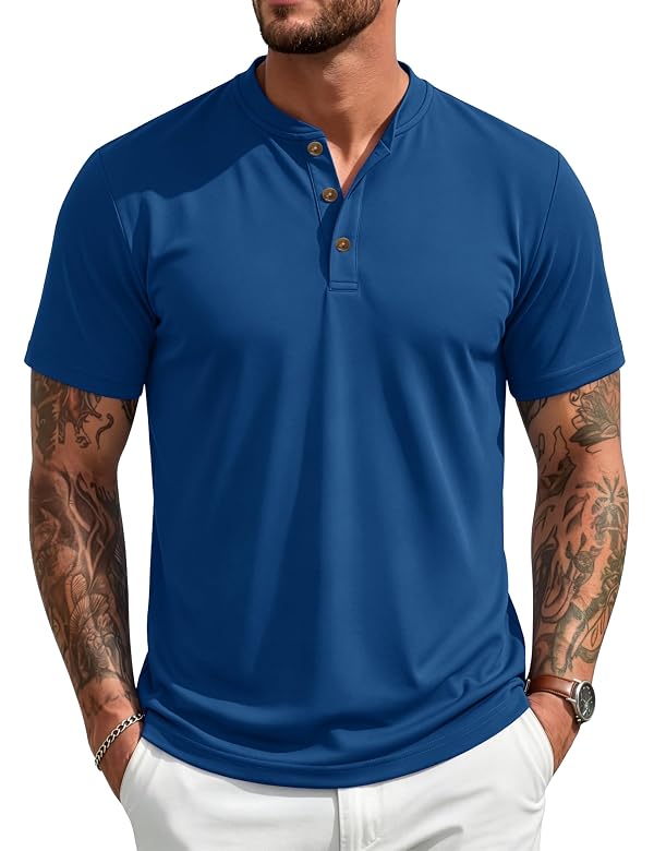 MAGCOMSEN Men's Henley Short Sleeve Shirt UPF 80+ Moisture Wicking Polyester Shirts Button T-Shirts Casual Basic Tees RoyalBlue by MAGCOMSEN - Used condition - US$22.17
