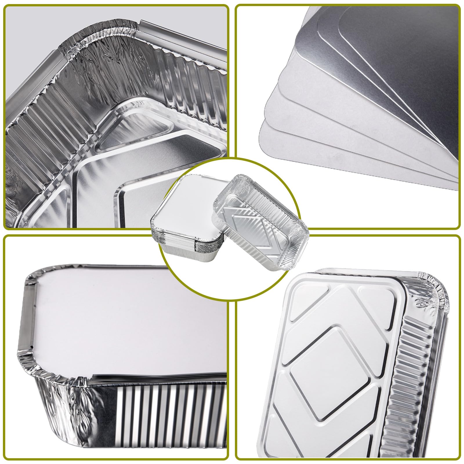 Bandejas de aluminio con tapa, 20 unidades, 1900 ml, 26 x 19 x 6 cm, bandejas desechables de aluminio, bandejas de goteo grandes, desechables para barbacoa de gas y cubiertos de viaje, juego