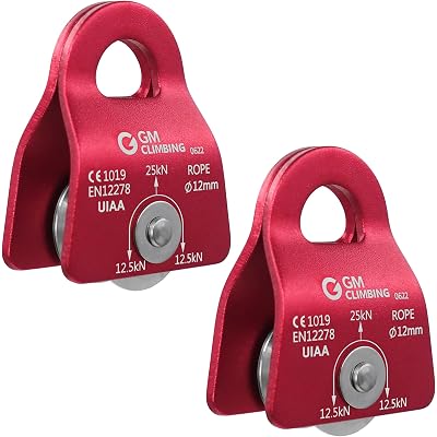 GM CLIMBING Micro Prusik Minding Pulley 25kN CE UIAA Certified 12mm Single Pulley Mobile Side Plates for Arborist Rigging Climbing Rescue