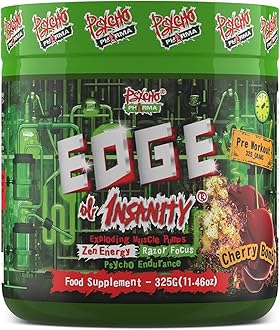Psycho Pharma Strongest High Stim Preworkout Powder - Edge of Insanity - Most Intense Pre Workout Supplement for Pumps, Strength, Energy and Feel Good Focus. Rivals Famous PWOs of The Past