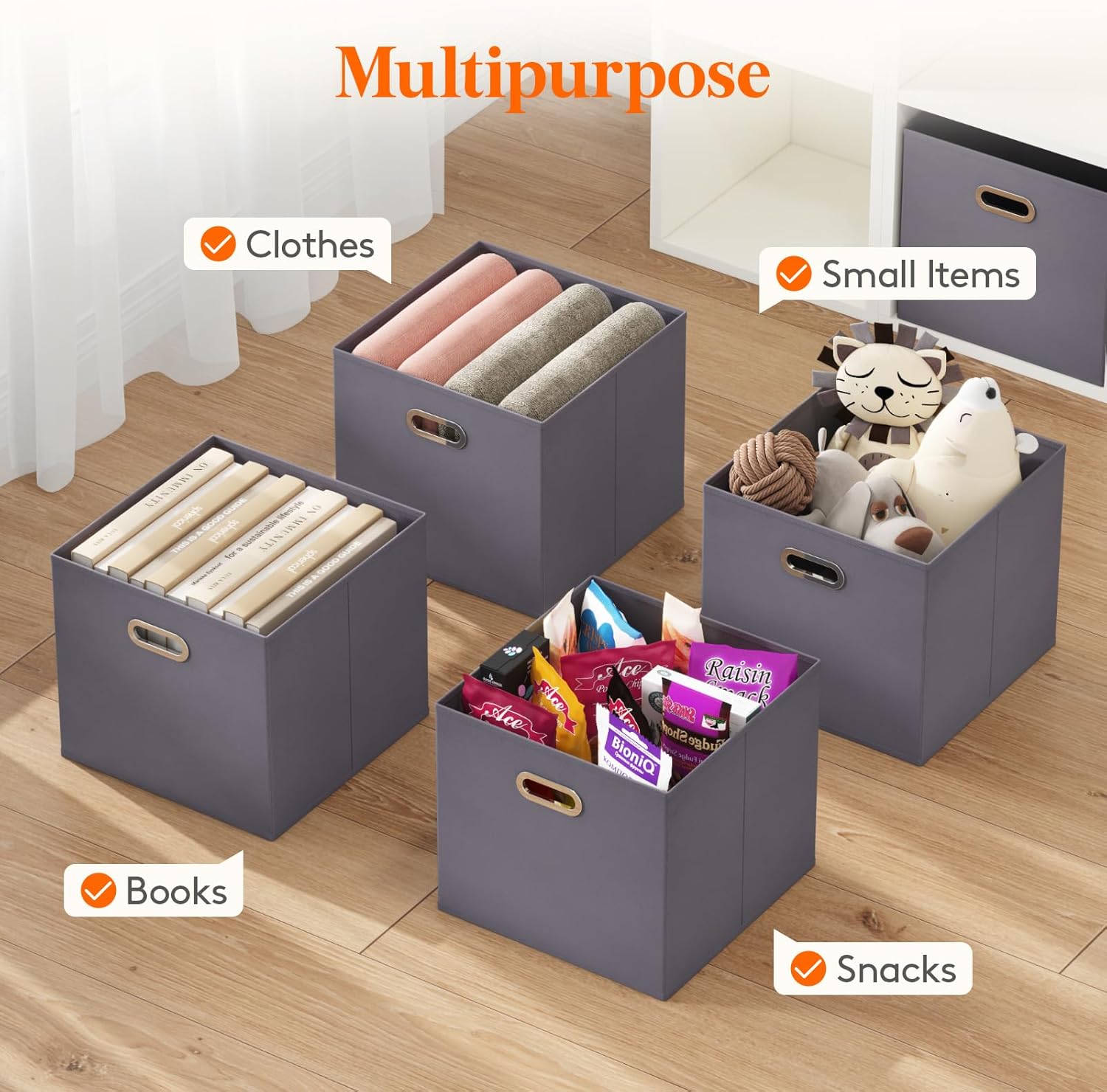 Lifewit 13 Inch Cube Storage Bins, 6 Packs Cube Storage Organizer, Foldable Decorative Fabric Storage Baskets for Organizing Home Organizers with Metal Handles for Shelves, Closet, 36L Gray