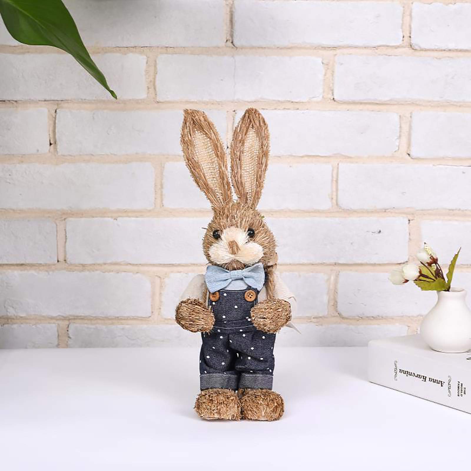 Firlar Standing Bunny, Easter Simulation Straw Rabbit, Artificial Straw Rabbit Standing Rabbit for Easter Garden Party Home Decorations Birthday Gift