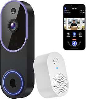 Lunelyx 1080P Wireless Video Doorbell Camera, AI Human Detection, Night Vision, 2-Way Audio, Indoor Chime - Purple, 2.4G WiFi