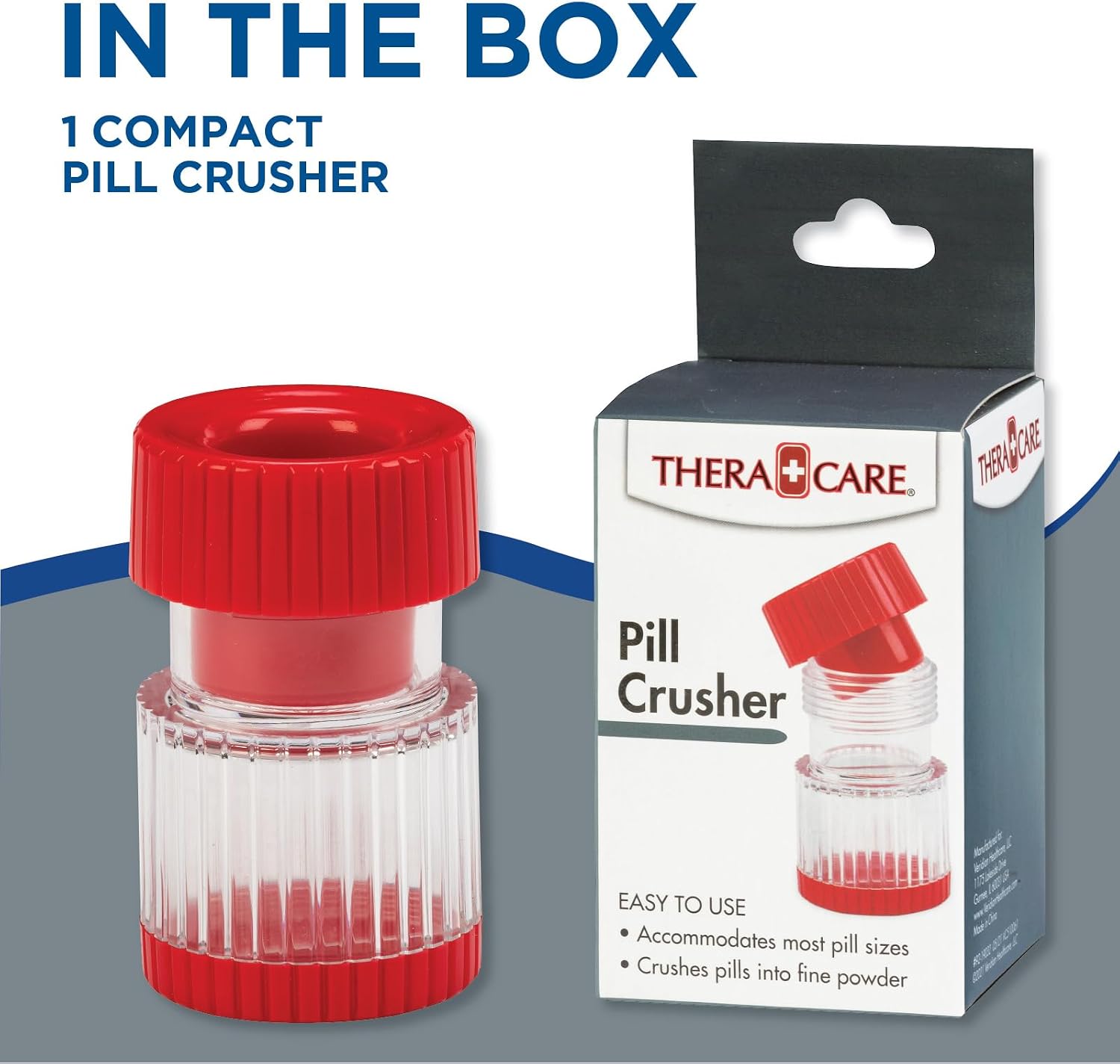 Veridian Healthcare Pill Crusher | Heavy-Duty Plastic | Fine Powder Crush | Built-in Pill Storage | Latex-Free | Fits Most Tablets and Capsules