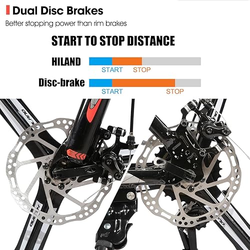 Miniatura 6 de Bicicleta de montaña HILAND de 26" para hombres, mujeres y adultos, 18 velocidades, freno de disco, marco ligero de aluminio, rueda de 36 radios