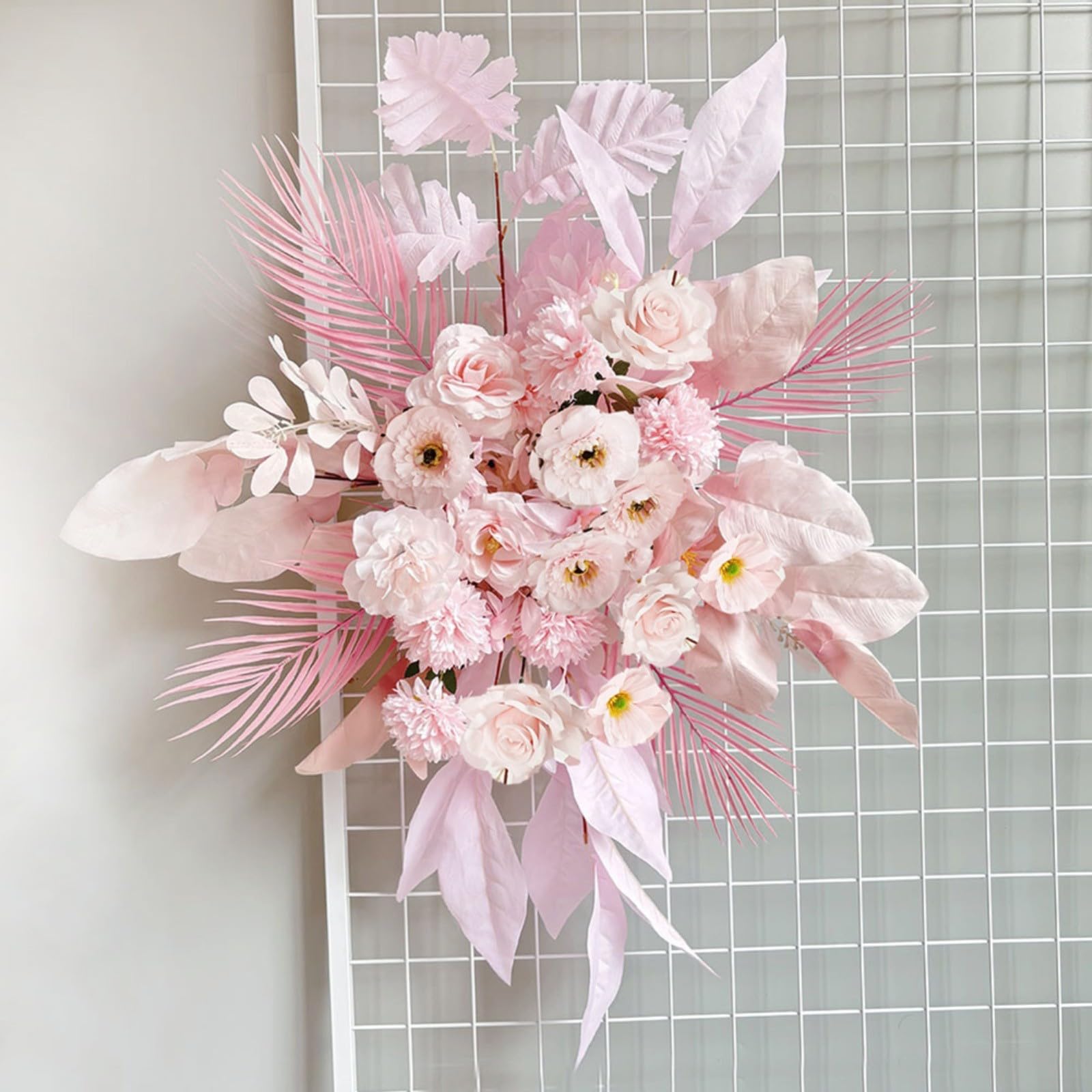 Künstlicher Blumenbogen, 100 x 70 cm, Hochzeitsgang-Dekoration mit Haken zum Aufhängen, für rustikale Zeremonie, Hintergrund, Fotokabine, Rosa