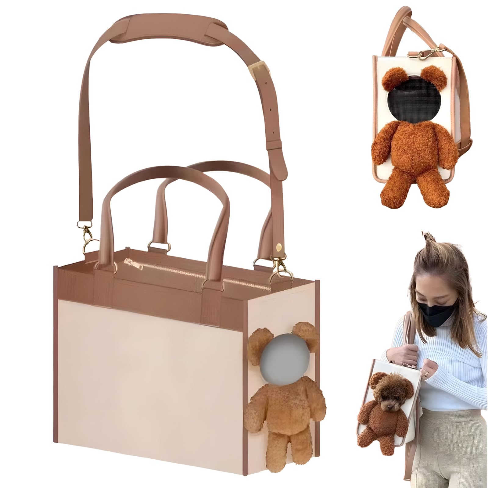 One-Shoulder Portable Cute Dog Outing Largecarrier Bag, Fashion Dog Purse Pet Carrier Leather Box for Small Dogs Cats Puppy, Portable Tote Bag Airline