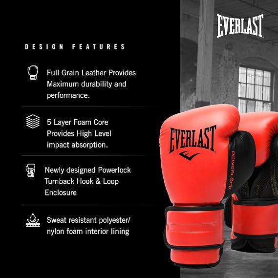 Everlast Powerlock 2 Hook & Loop Boxing Gloves | Fight Training Gloves | Hook and Loop with Durable Hand & Wrist Support | Heavy Bag & Fitness Training