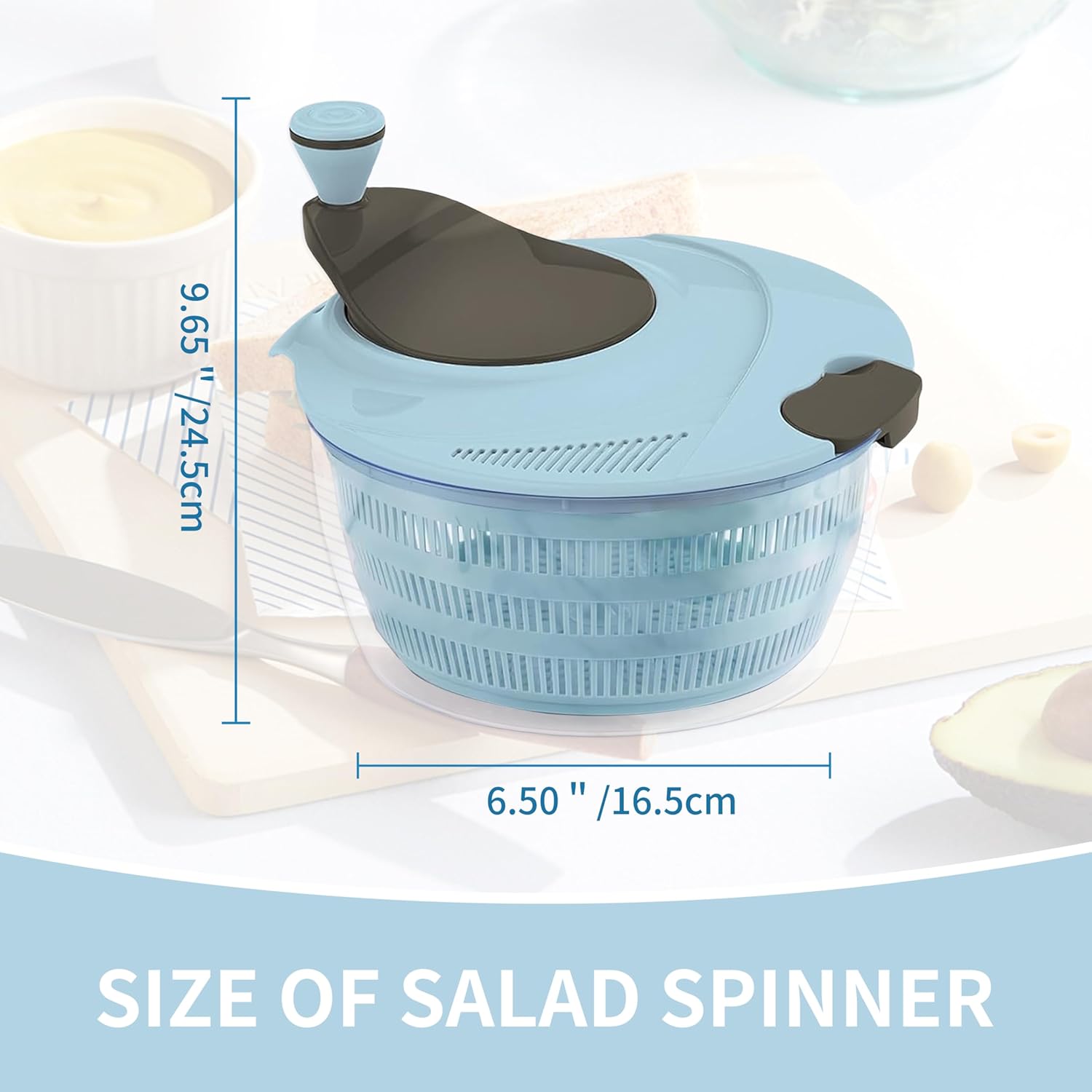 Salad Spinner, 4.24 Quart Lettuce Spinner with Double Drainage Holes, Salad Washing Bowl, Quick Prep Spinner Salad Dryer for Washing, Spinning, and Draining Greens, Fruits, and Vegetables - Blue