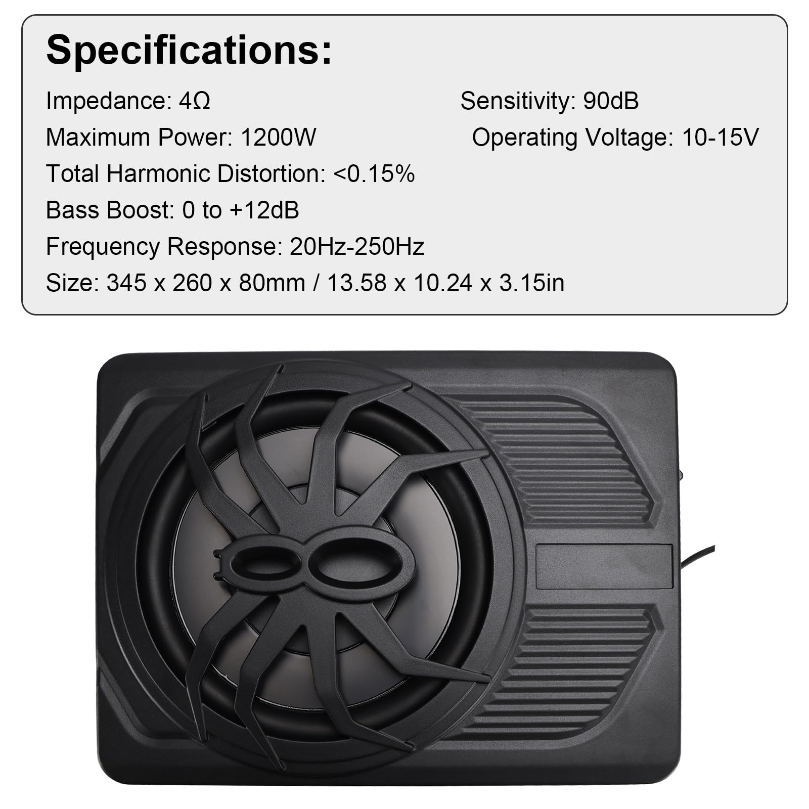 Topteng 10" 12V Slim Under Seat Powered Car Subwoofer with 1200W Max Power, Built-in Amplifier, App Control And Dynamic RGB Light, 4Ω 90dB Hi/Lo Input Bass Speaker Adatto per Car Truck SUV MPV