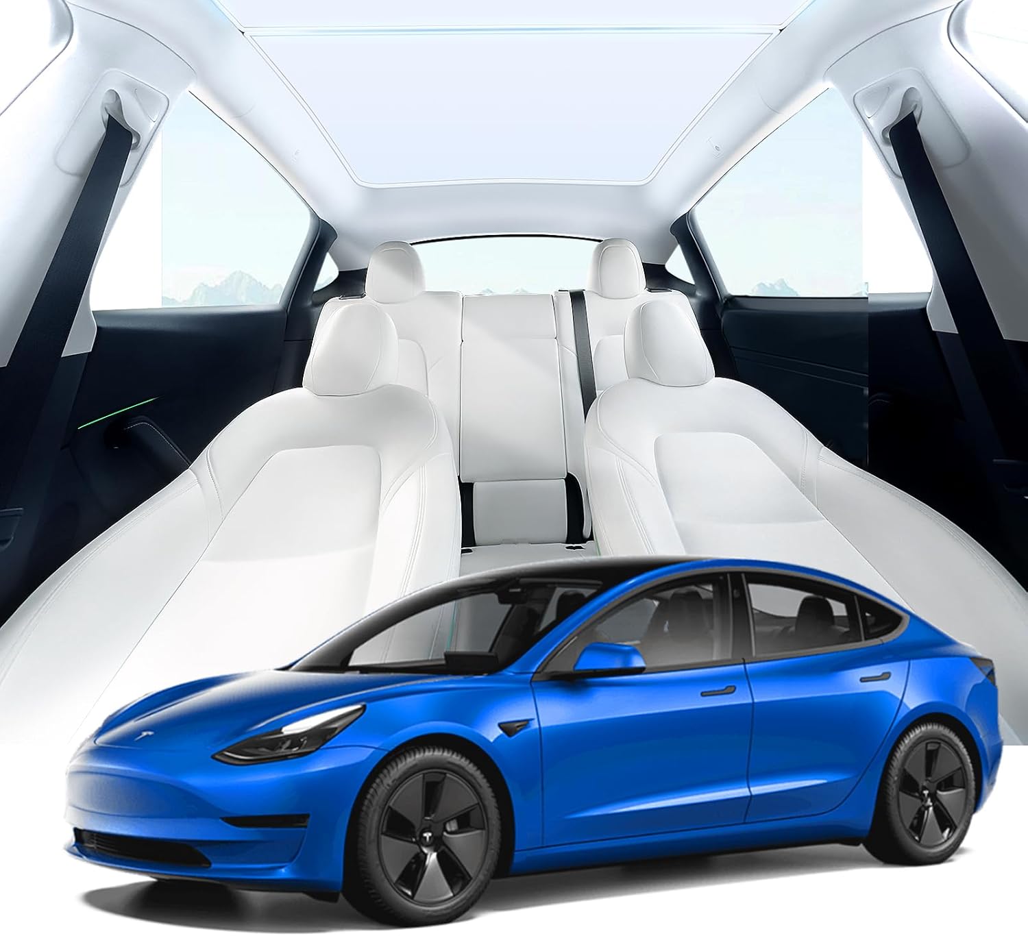 tesla model y sunshade roof, no sag, nano ice-crystal, blocks 99% of uv rays sun shade for model y 2021-2024, tesla model accessories, white