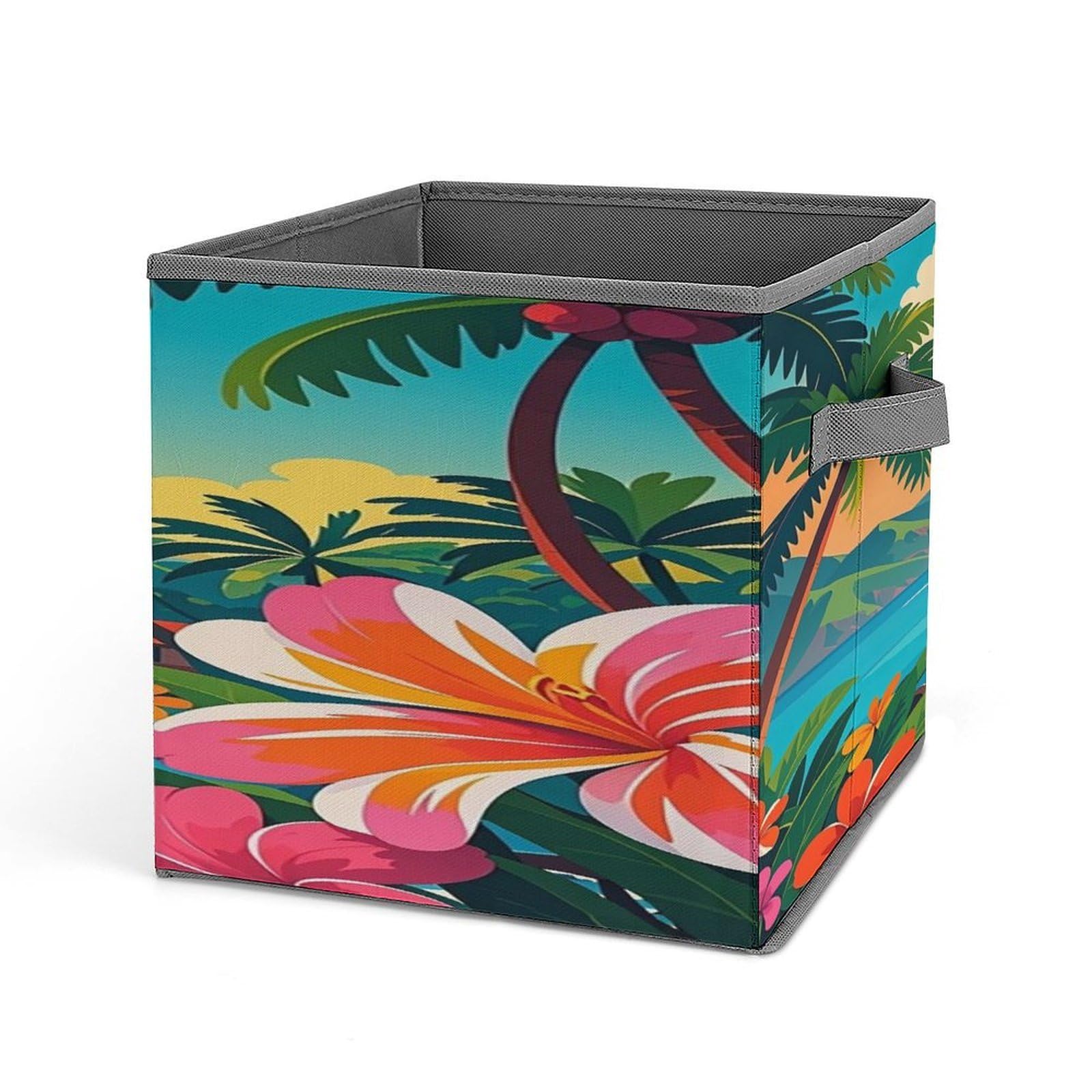 FekiLoot Hello Hawaii Folding Storage Bins with Handles Large Fabric Storage Cube Storage Organizer Heavy Duty Closet Organizer Sturdy Collapsible Bin Foldable Baskets