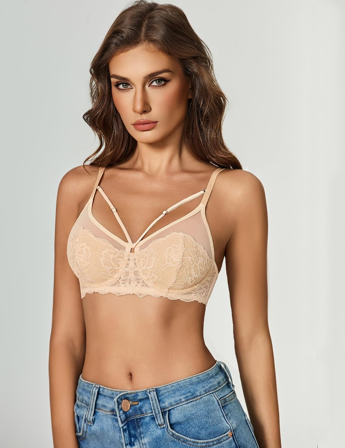 Avidlove Bralettes for Women Underwire Lace Floral Crossover Bra T-Shirt Everyday Bra Lingerie - Image 4