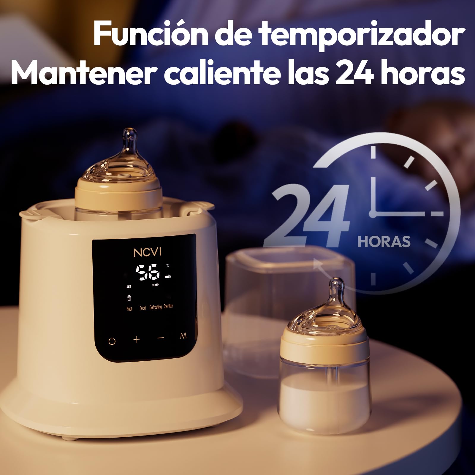 NCVI Calentador de biberones, Calentador rápido de leche, Descongelación, Calentador de alimentos, Esterilizador, Control de temperatura, Apagado automático, Sin BPA, Leche materna y alimentos
