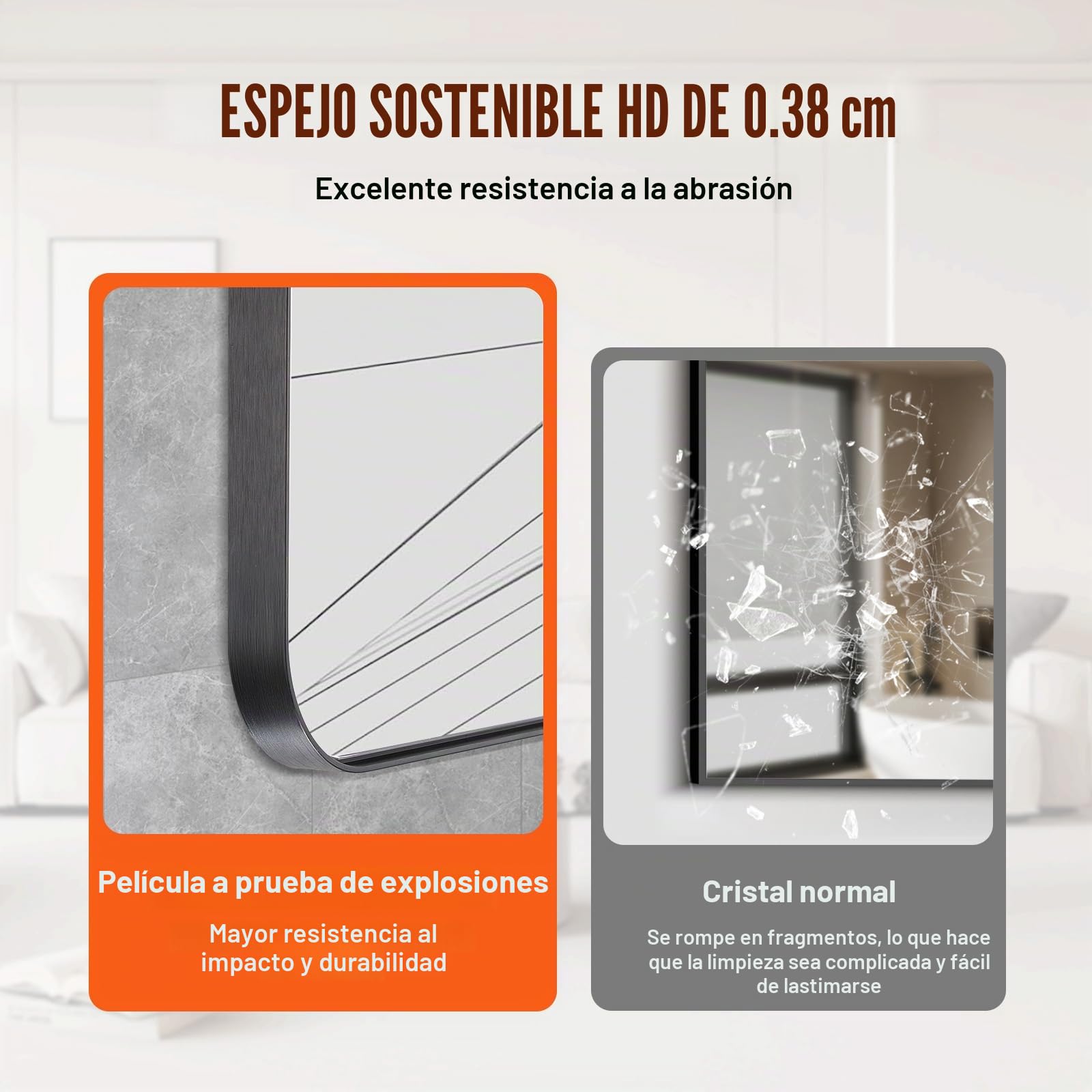 VEVOR Espejo de Pared Espejo de Maquillaje Espejo de Baño 1016 x 762 x 25 mm Espejo Rectangular Marco de Aleación de Aluminio Negro con Soporte en Forma de Z para Baño Dormitorio Sala de Estar