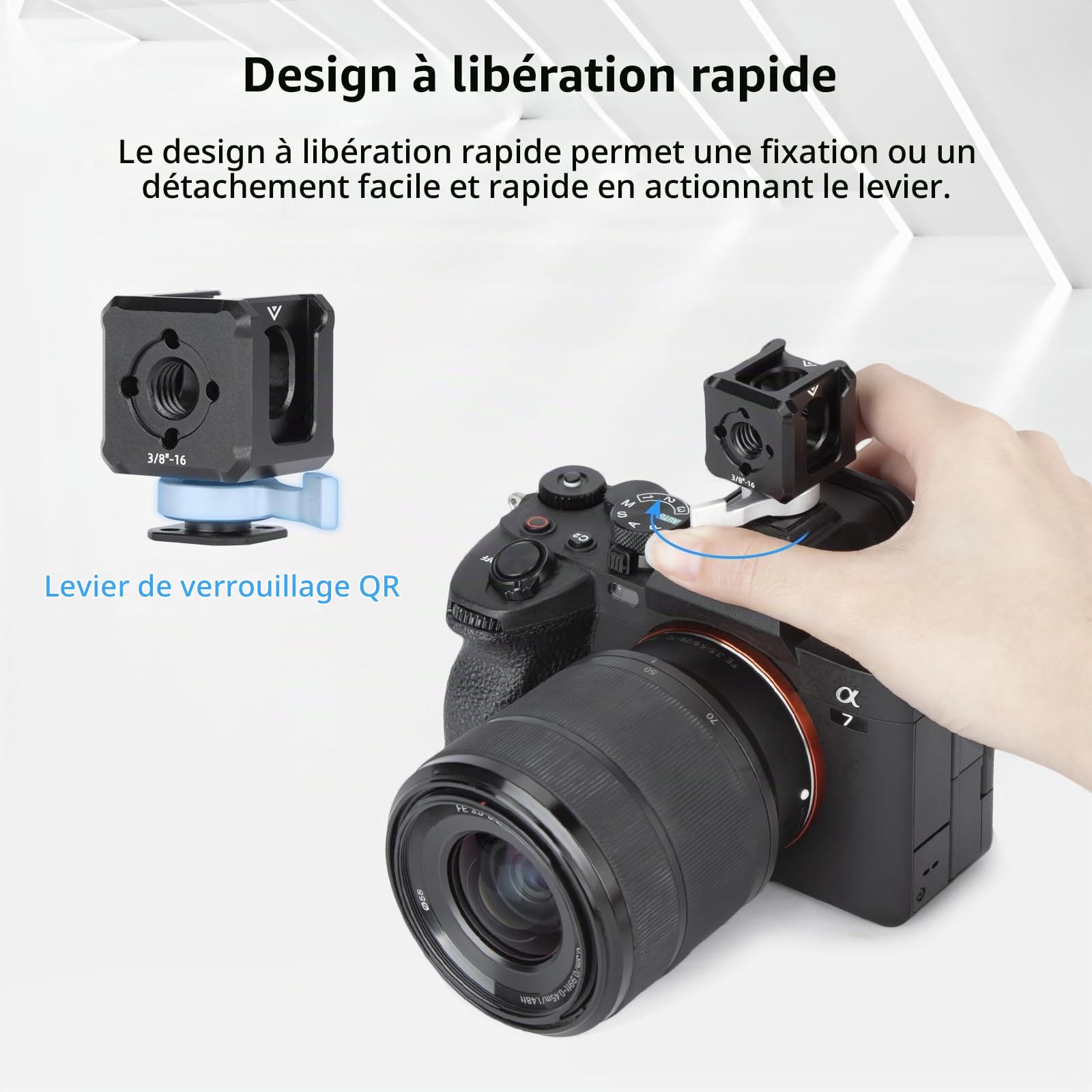 Nitze Adaptateur Cold Shoe Triple avec Trou Fileté de 1/4", Trous de Positionnement Arri de 1/4" et 3/8", pour Caméra Support de Moniteur, Bras Magique, Lumière LED et Microphone - N45-A1