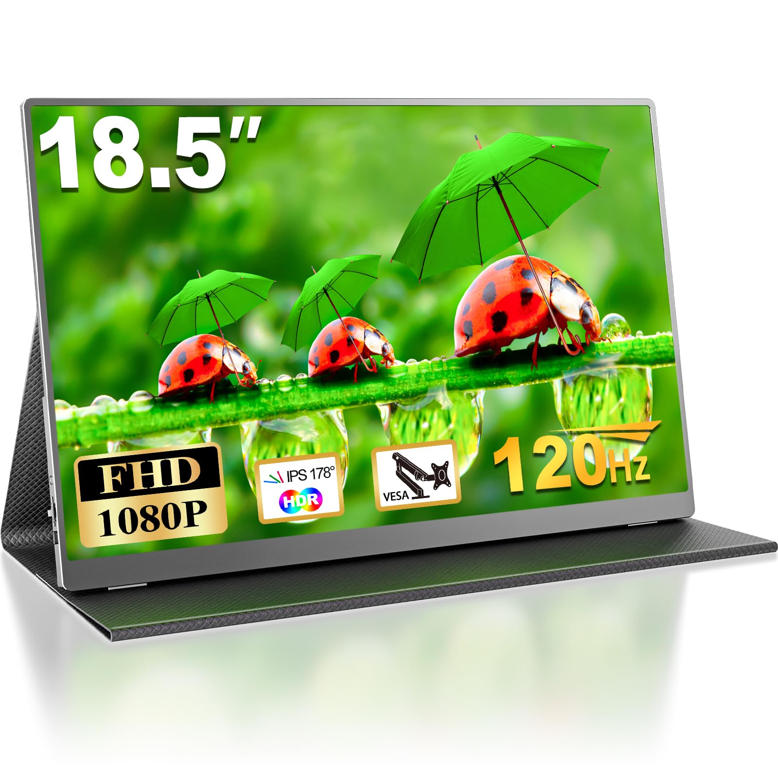 MOMODS Monitor Portatile, 18.5 Pollici Portable Monitor da Gioco 120 Hz, Schermo Portatile IPS 1080P FHD con VESA Mini HDMI/USB-C, per Telefono, Laptop, Mac, PS5