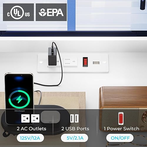 Miniatura 4 de BTHFST Juego de 2 mesitas de noche LED con estación de carga, mesita de noche grande con 3 cajones y 1 bandeja extraíble, moderna mesita de noche