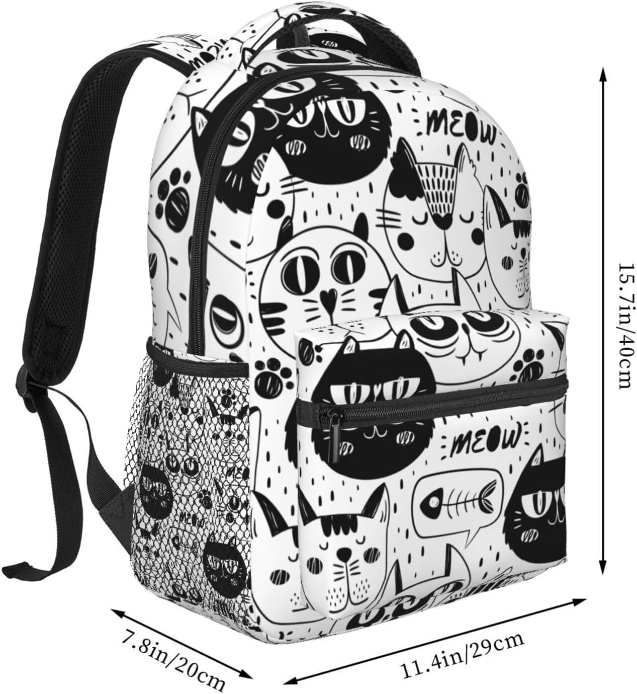 Black White Cat Faces Laptop Backpack For Men Women, Multifunctional Lightweight Daypack Bookbag For Daily Commutes Business Travel Hiking