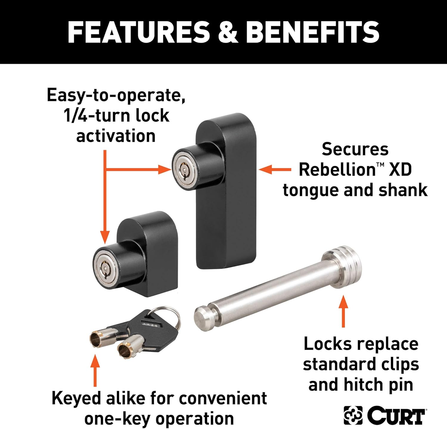 CURT 45932 Rebellion XD Tongue and Hitch Lock Set, 2 or 2-1/2-Inch Receiver : Automotive