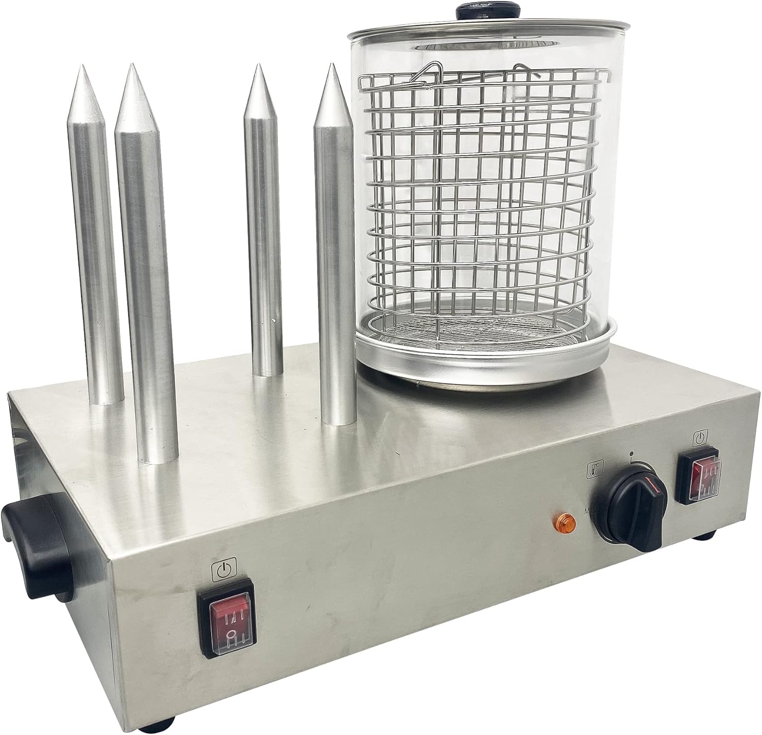 TECHTONGDA Hot Dog Steamer, Sausage Grill, Electric Bun Warmer Cooker, Hot Dog Warmer, Countertop Food Warmer 110V with Adjustable Temperature and 4 Heating Rods for Hot Dogs, Egg Rolls, Sausages