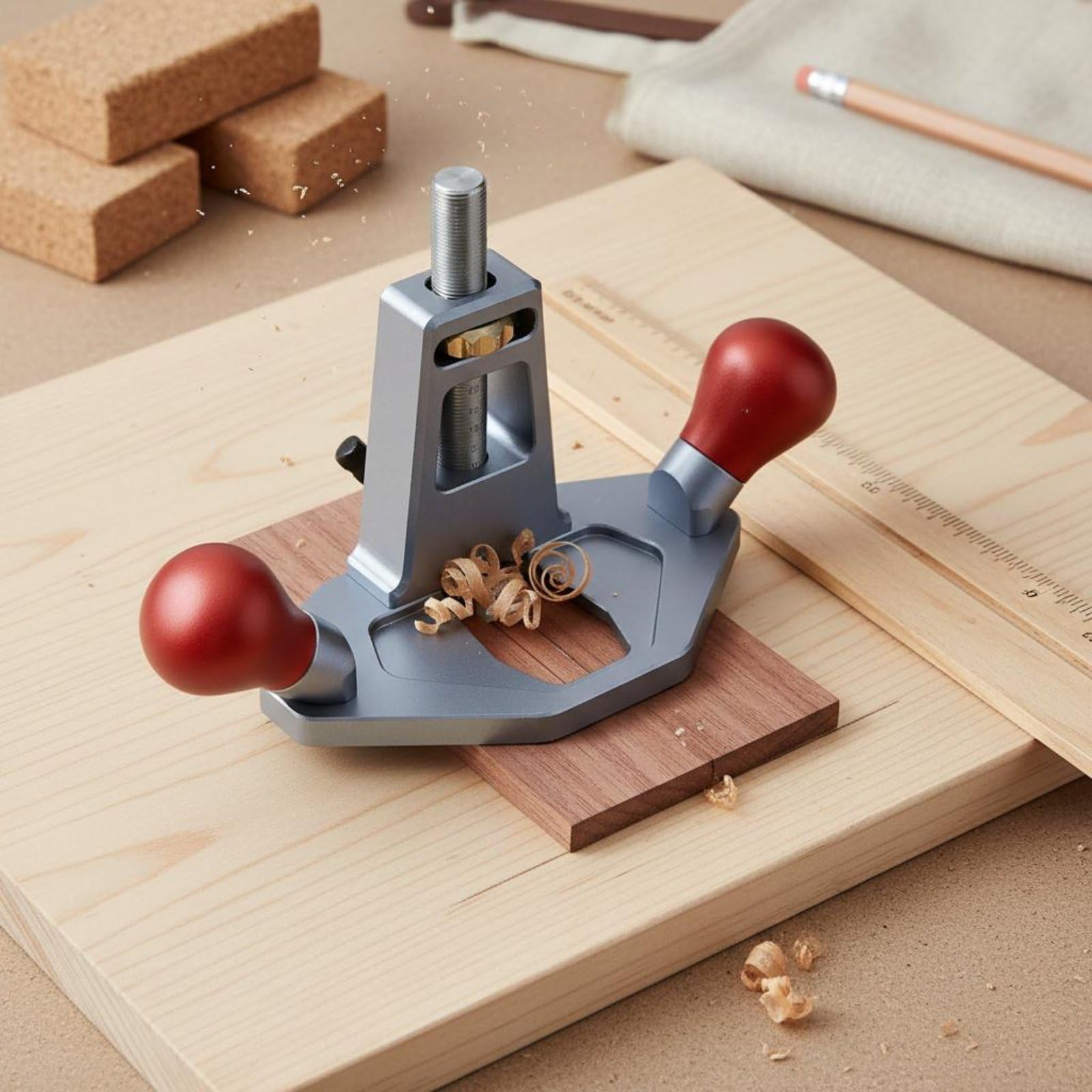 Cepillo Fondo Plano Ajuste Mango Cómodo para Aficionados Al Bricolaje, Negro Y Rojo