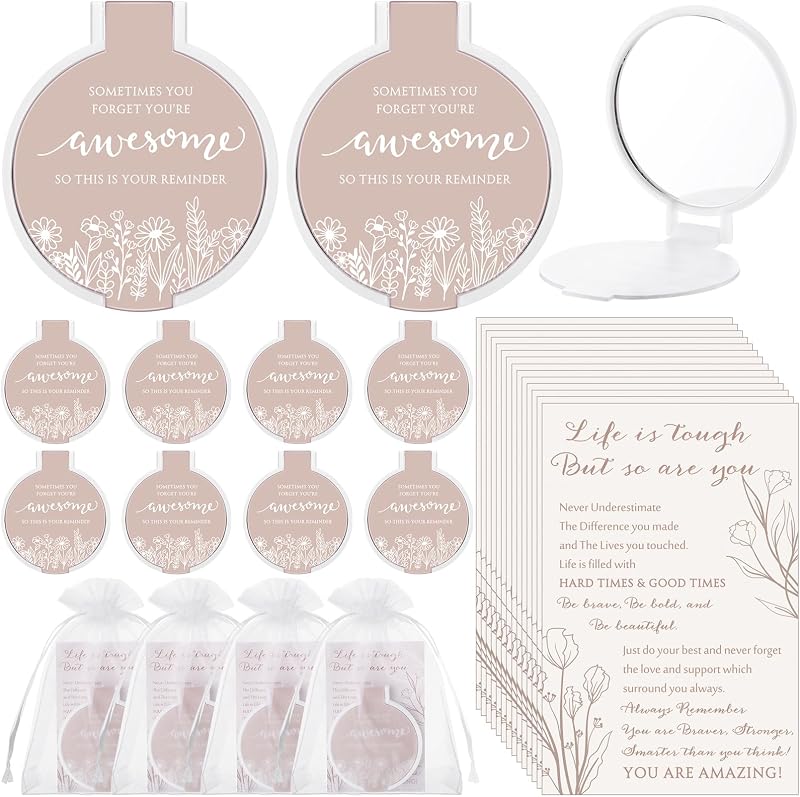 Cinnvoice Espelho compacto redondo Boho Flower com estojo e acessórios, conjunto com 25