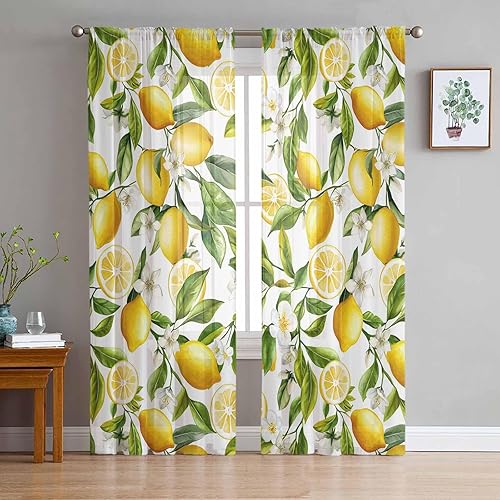 Miniatura 1 de AMZRicher Cortinas traslúcidas de limón de 84 pulgadas de largo, juego de 2 paneles de cortinas semitransparentes con bolsillo para barra de cortina