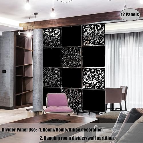 Miniatura 3 de LRZCGB Divisor de habitación colgante, 12 piezas de PVC negro panel sólido para decorar la sala, comedor, estudio y sala de estar, hotel Tablero